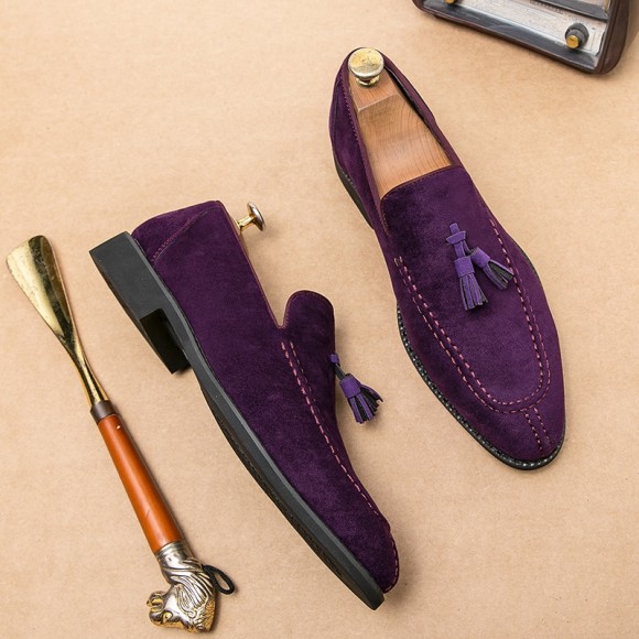Men’s Loafers Brand Suede Leather Shoes Vintage Slip-on Classic Casual Men Driving Shoes Wedding Male Dress Shoes Tassel pointed