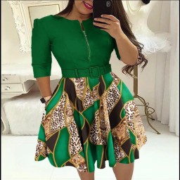 2023 Autumn New Women’s Dress Fashion Street Trendy Women’s Round Neck A-line Dress Casual and Elegant Women’s Dress (Belt)