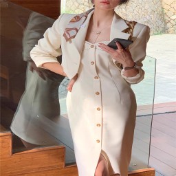 Dress Two Piece Suit Women Elegant Autumn 2022 New Fashion Evening Party Vintage Clothes Office Lady Coat and Dress Sets Suits